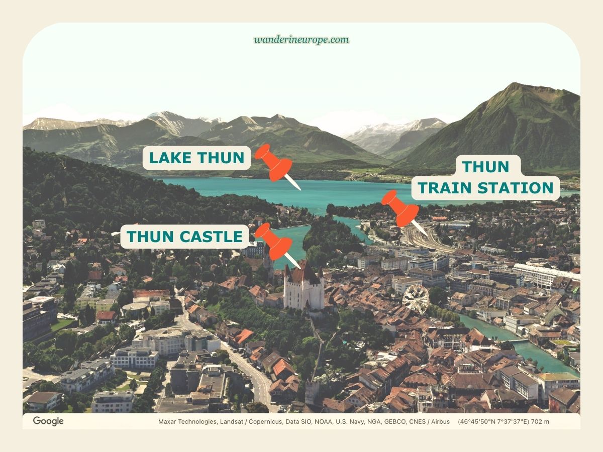 Location of Thun Castle and Lake Thun, Switzerland