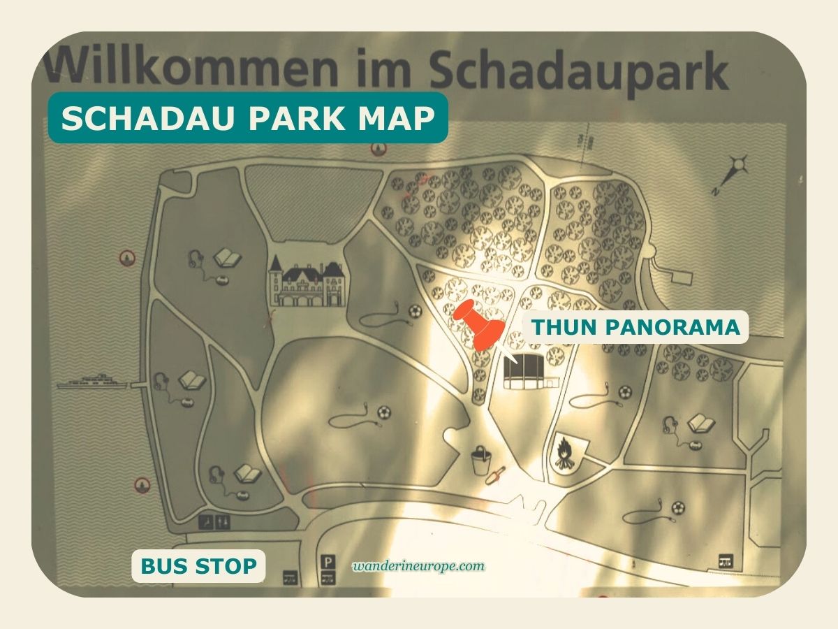 Location of Thun Panorama in Schadau Park in Thun, Switzerland