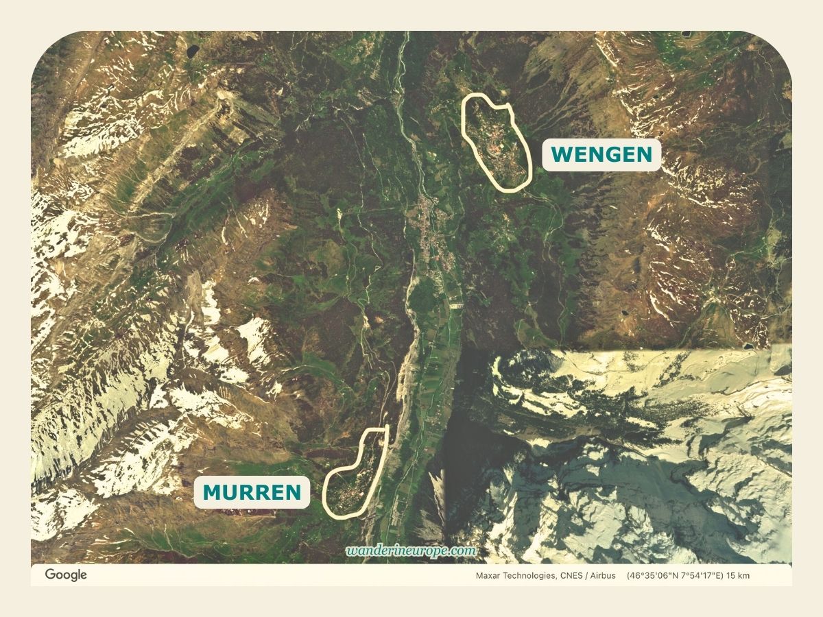 Map of the Jungfrau Region showing the location of Wengen and Murren, Switzerland
