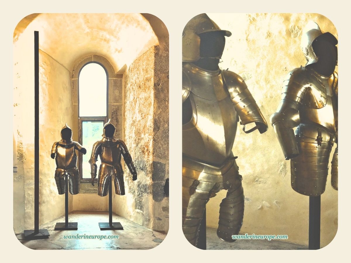 Medieval armors inside the Grand Hall of Thun Castle in Thun, Switzerland