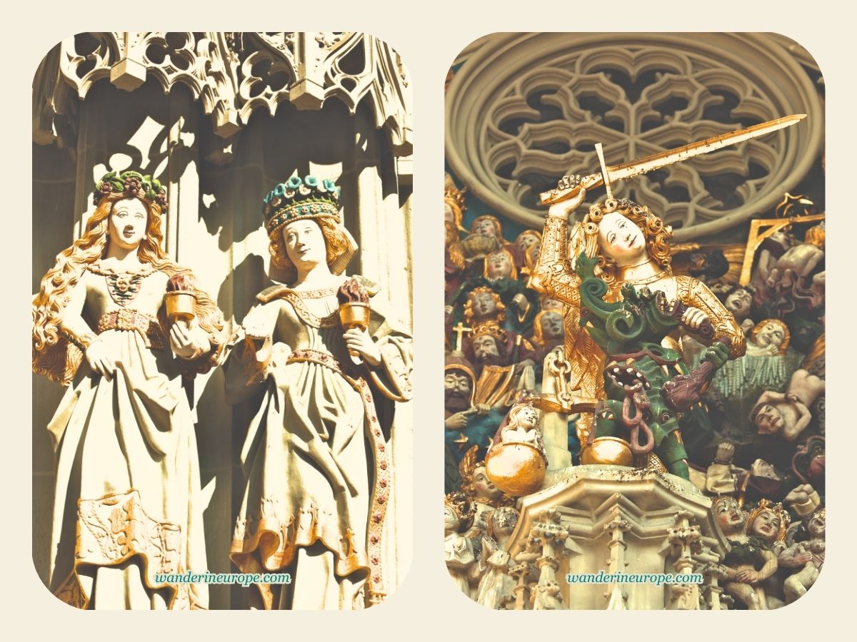 Mini sculptures ornamentation of Bern Cathedral's tympanum in Bern, Switzerland