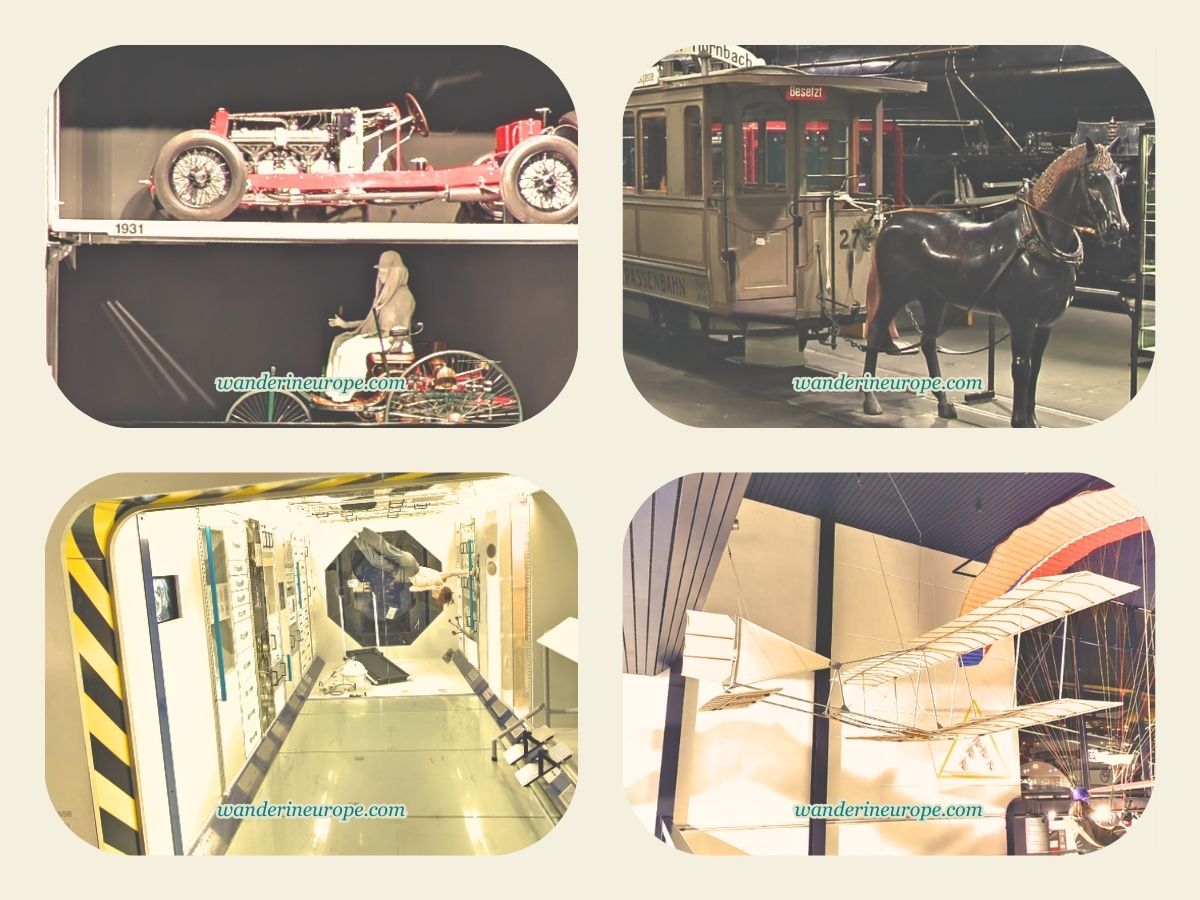 More exhibits inside Swiss Transport Museum in Lucerne, Switzerland
