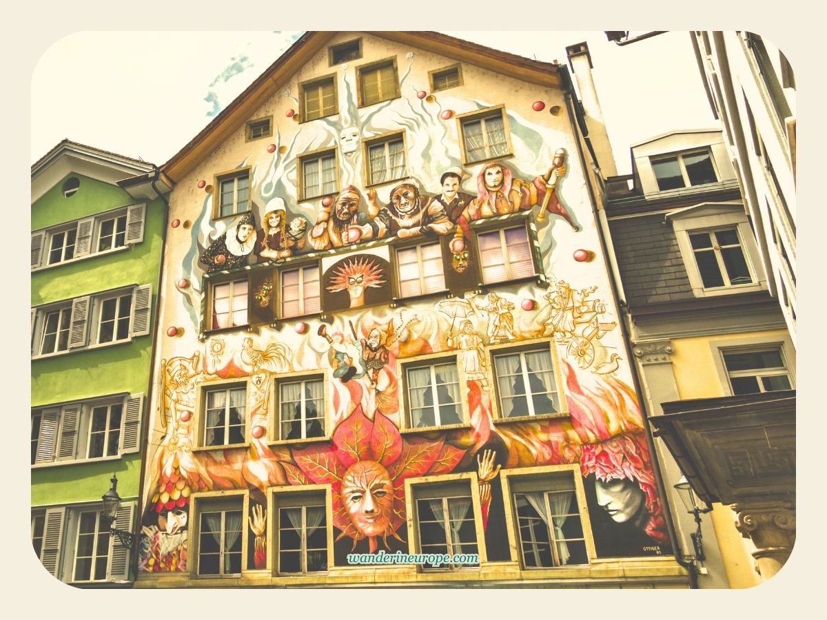 Most bizarre mural in old town located in Sternenplatz, Lucerne, Switzerland