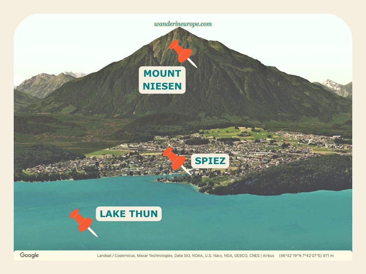 Mount Niesen's location and Lake Thun, Switzerland