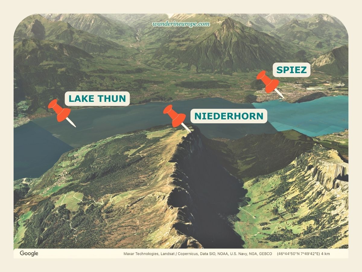 Niederhorn's location and Lake Thun, Switzerland
