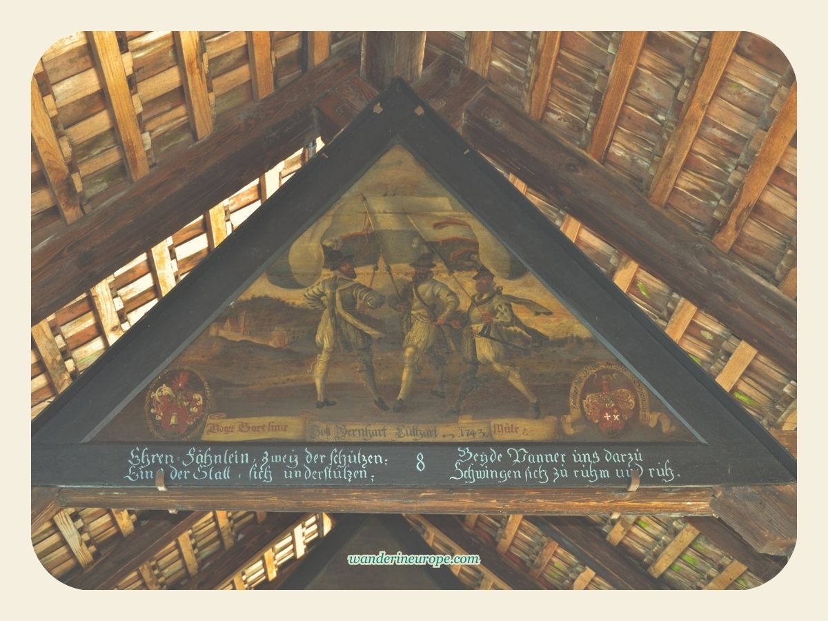 One of the paintings on the roof of the Chapel Bridge in Lucerne, Switzerland