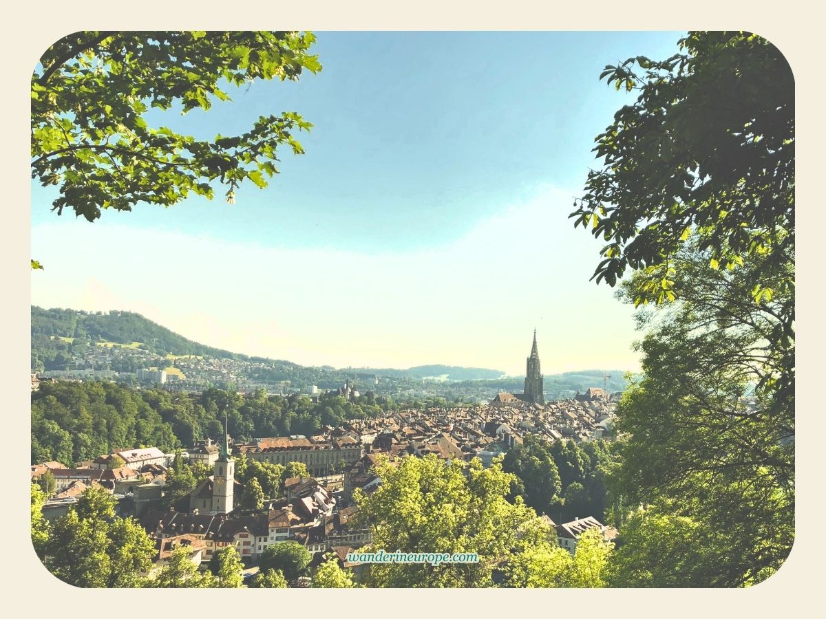 Panoramic views of the old city from Rose Garden in Bern, Switzerland