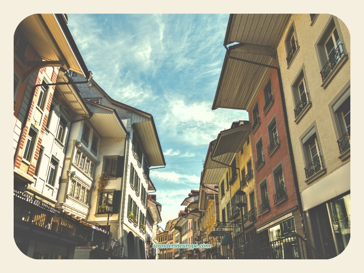 Pastel-colored houses in Obere Hauptgasse in Thun, Switzerland