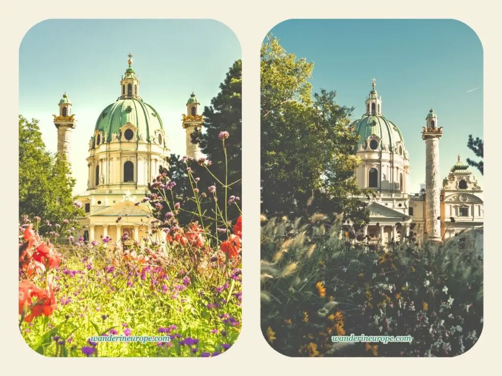 Photo opportunities from the park in front of Karlskirche, Vienna, Austria