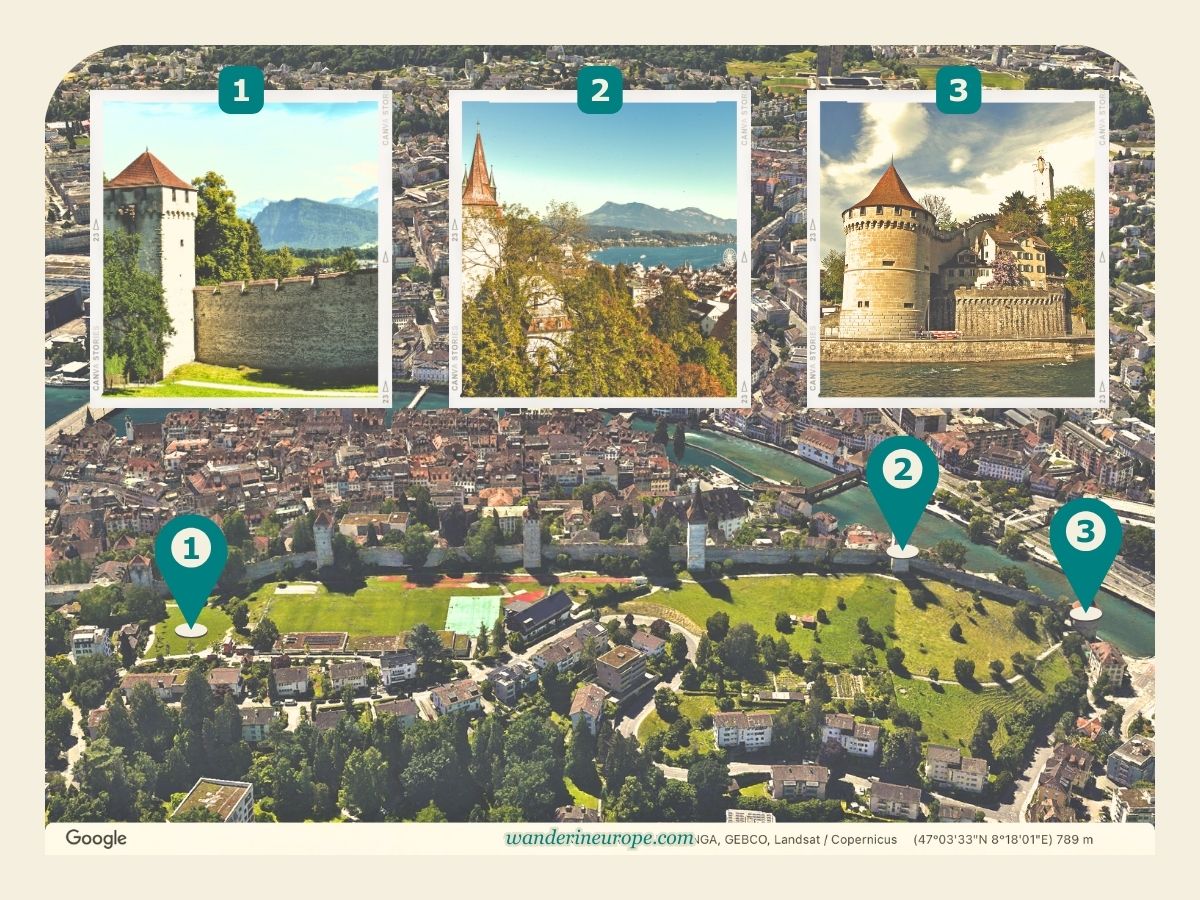 Photo spots in Musegg and old town Lucerne, Switzerland