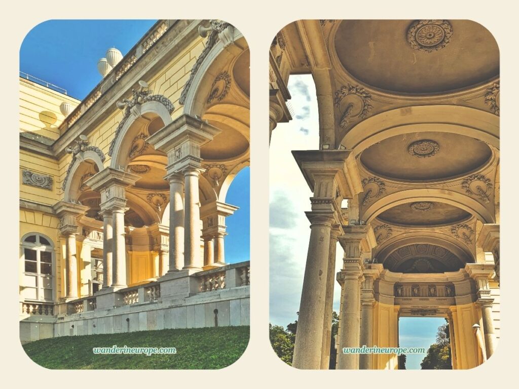 Picturesque parts of Gloriette, sixth photo spots in Schönbrunn Palace, Vienna, Austria
