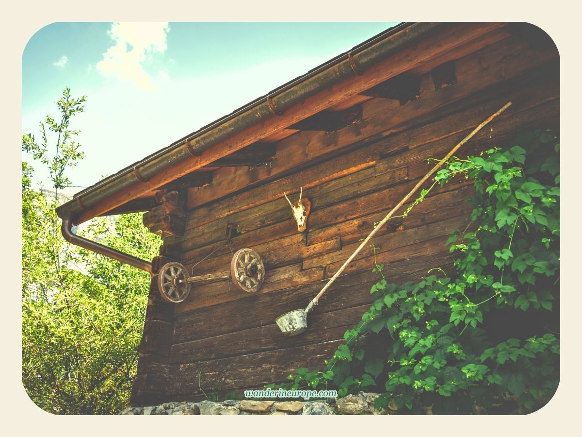 Rustic tools and decoration in the houses in Gimmelwald, Switzerland