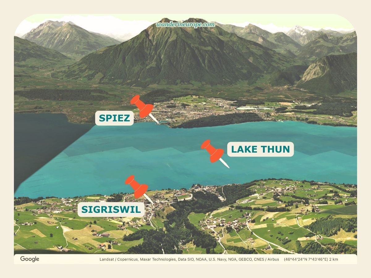 Sigriswil location and Lake Thun, Switzerland