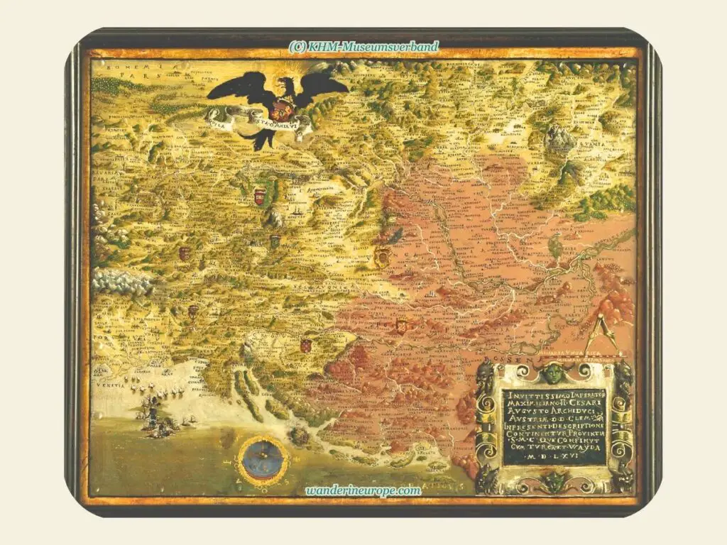 The Map of the Habsburg Hereditary Lands with a Compass, a must-see exhibit inside Kunsthistorisches Museum, Vienna, Austria