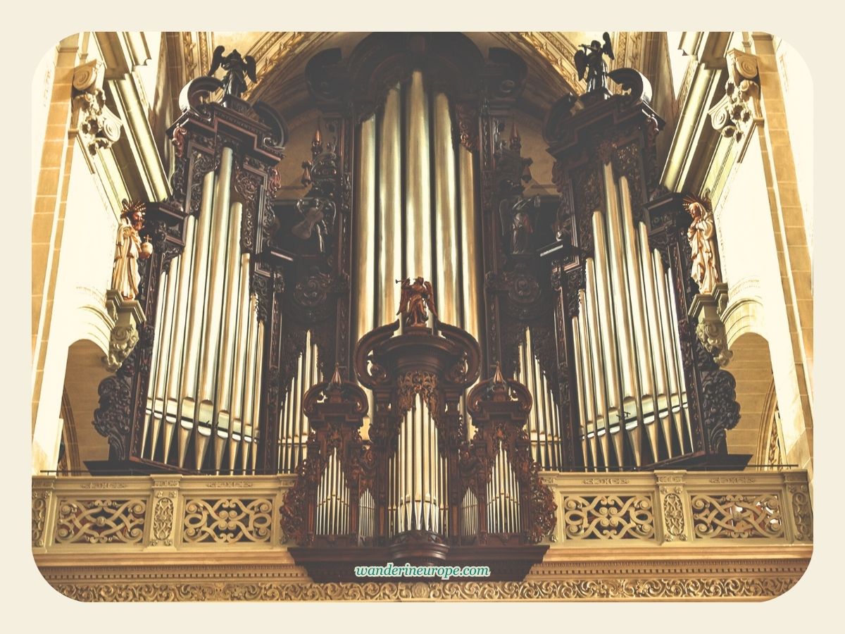 The beautiful woodcraft of the organ in the Church of Saint Leodegar in Lucerne, Switzerland