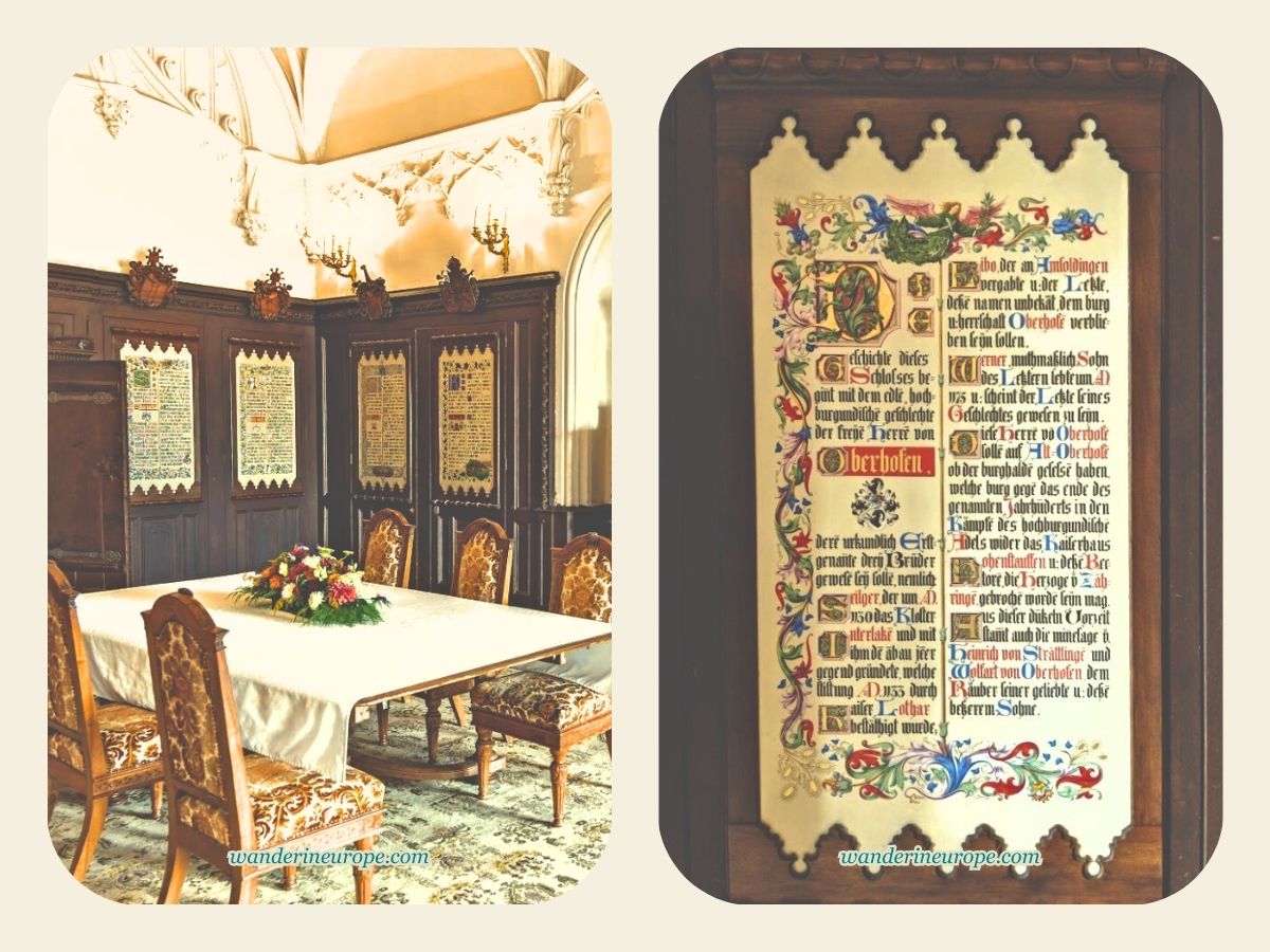The colorful board and the dining room of Oberhofen Castle in Thun, Switzerland