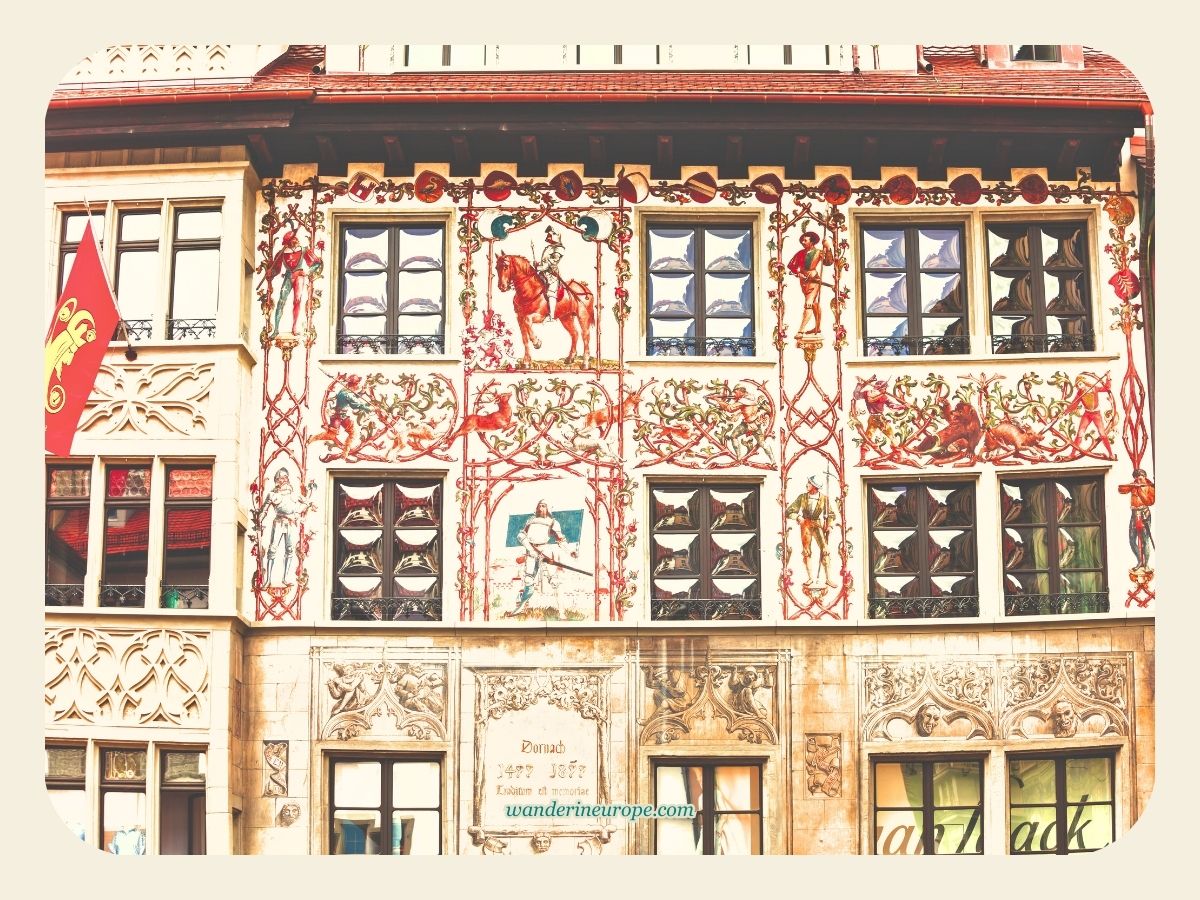 The facade of a house in Hirschenplatz in old town Lucerne, Switzerland