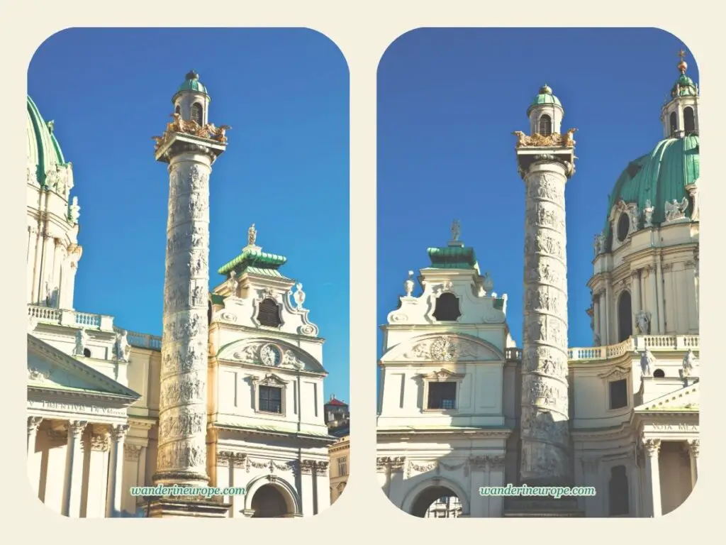 The right and left columns of Karlskirche, Vienna, Austria