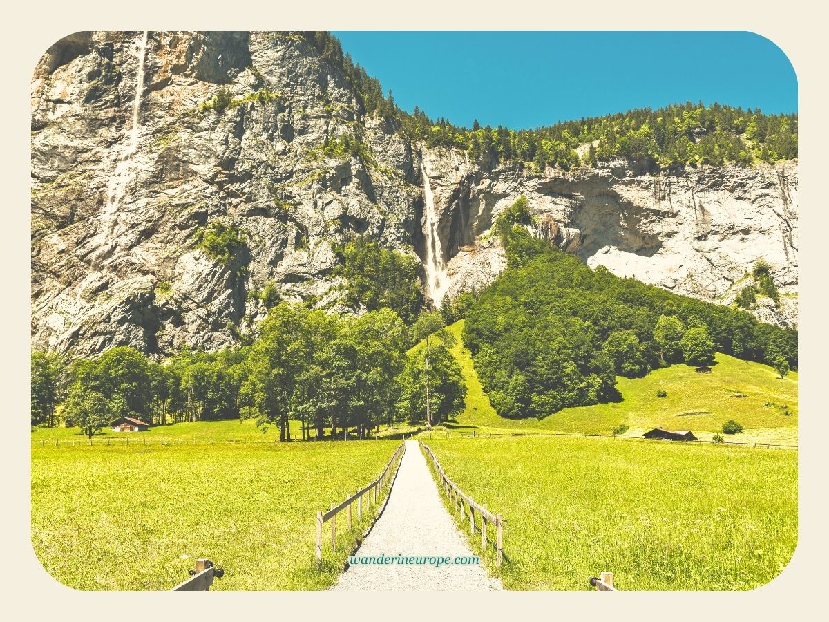 The towering cliffs seen from Lauterbrunnen Valley’s floor, Lauterbrunnen, Switzerland