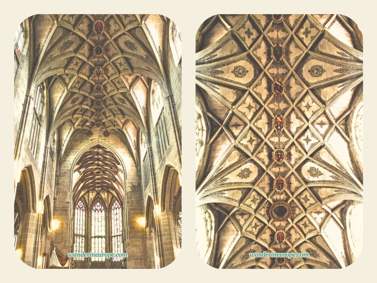 The vaulted ceiling of Bern Cathedral in Bern, Switzerland