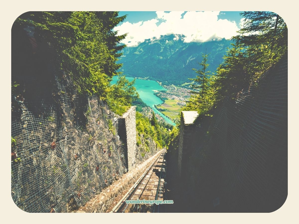 The view from Harderbahn Funicular car heading to Harder Kulm, Interlaken, Jungfrau Region, Switzerland