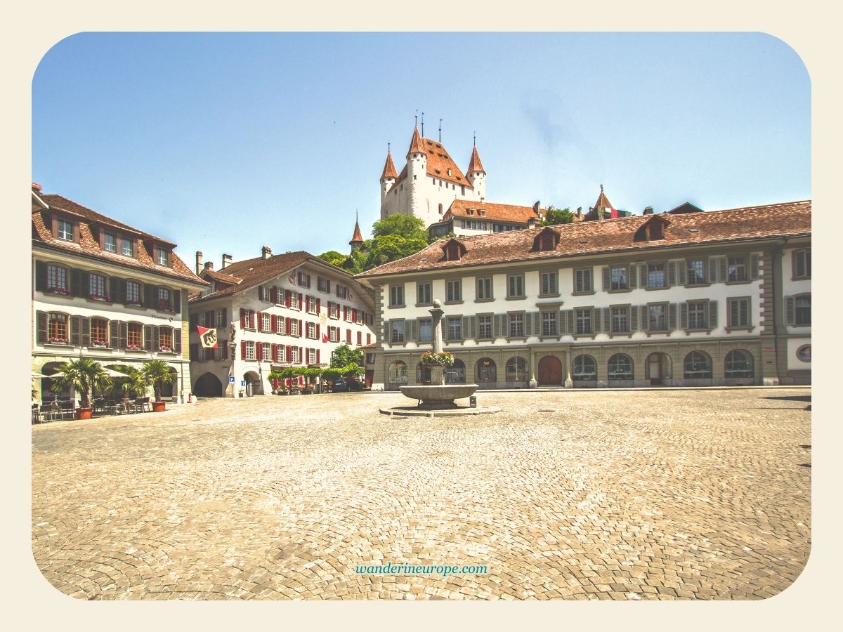 Townhall Square with views of the castle in Thun, Switzerland