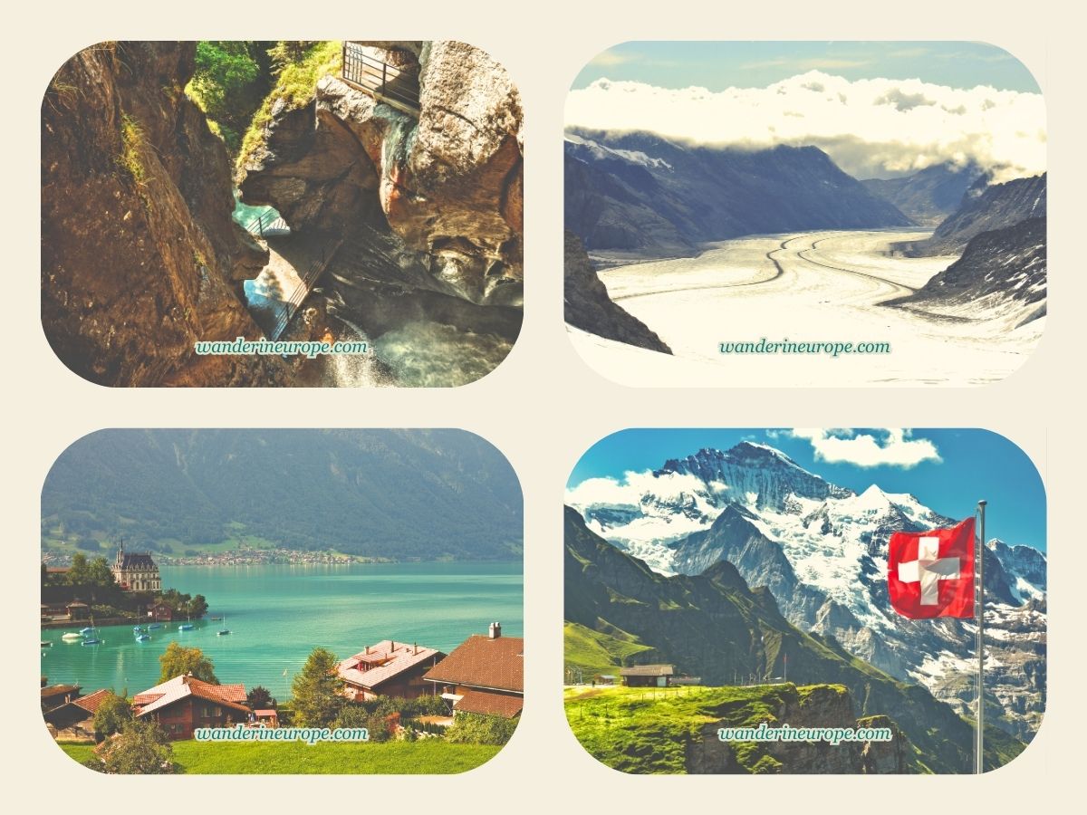 Trummelbach Falls, Aletsch Glacier, Lake Brienz, Mannlichen - natural tourist attractions in the Jungfrau region, Switzerland