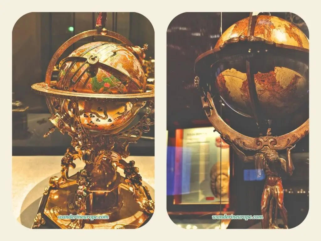 Two of the most beautiful globes you’ll find inside Kunstkammer Wien exhibition, Kunsthistorisches Museum, Vienna, Austria