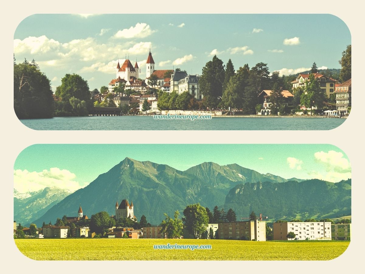 Two sides of the skyline of Thun captured from Lake Thun (Top) and Stockhornstrasse (Bottom), Switzerland