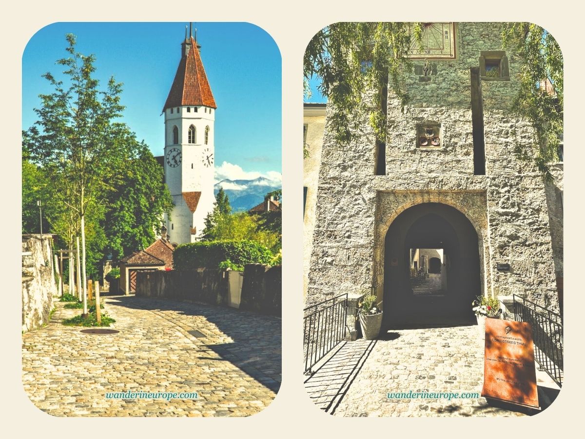 View from Schlossberg’s path way and entrance to Thun Castle in Thun, Switzerland