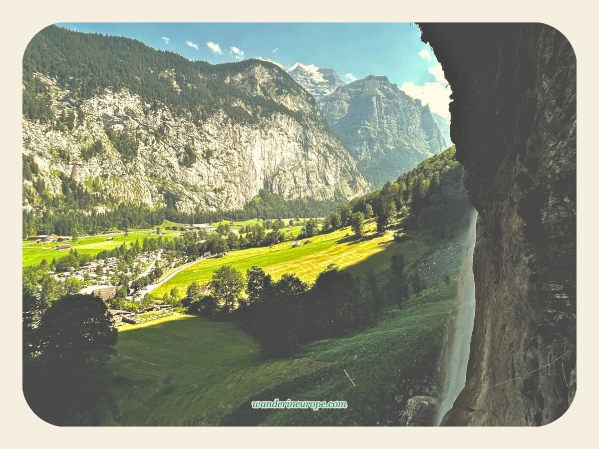 View from Staubbach waterfall’s hiking trail in Lauterbrunnen, Switzerland