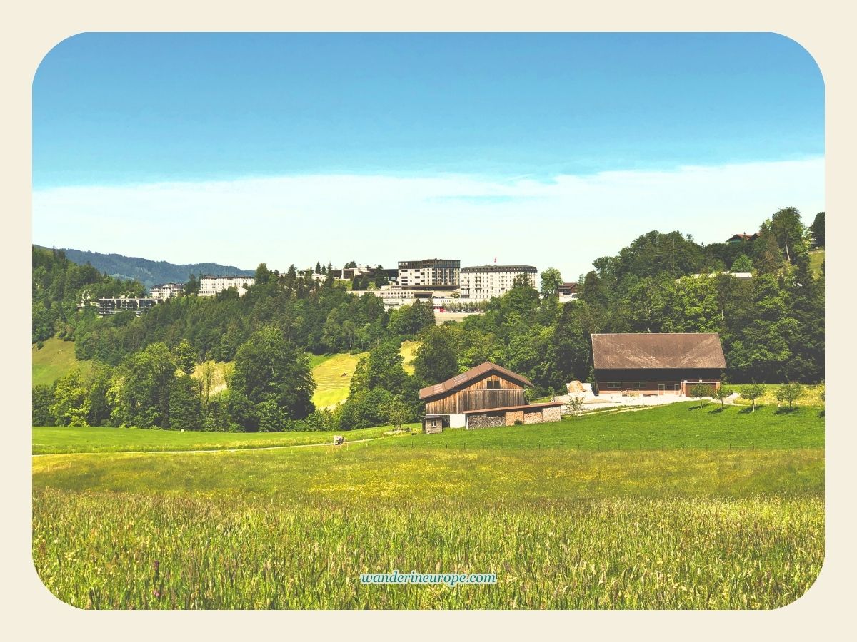 View of Bürgenstock resort from the fields near Lucerne, Switzerland