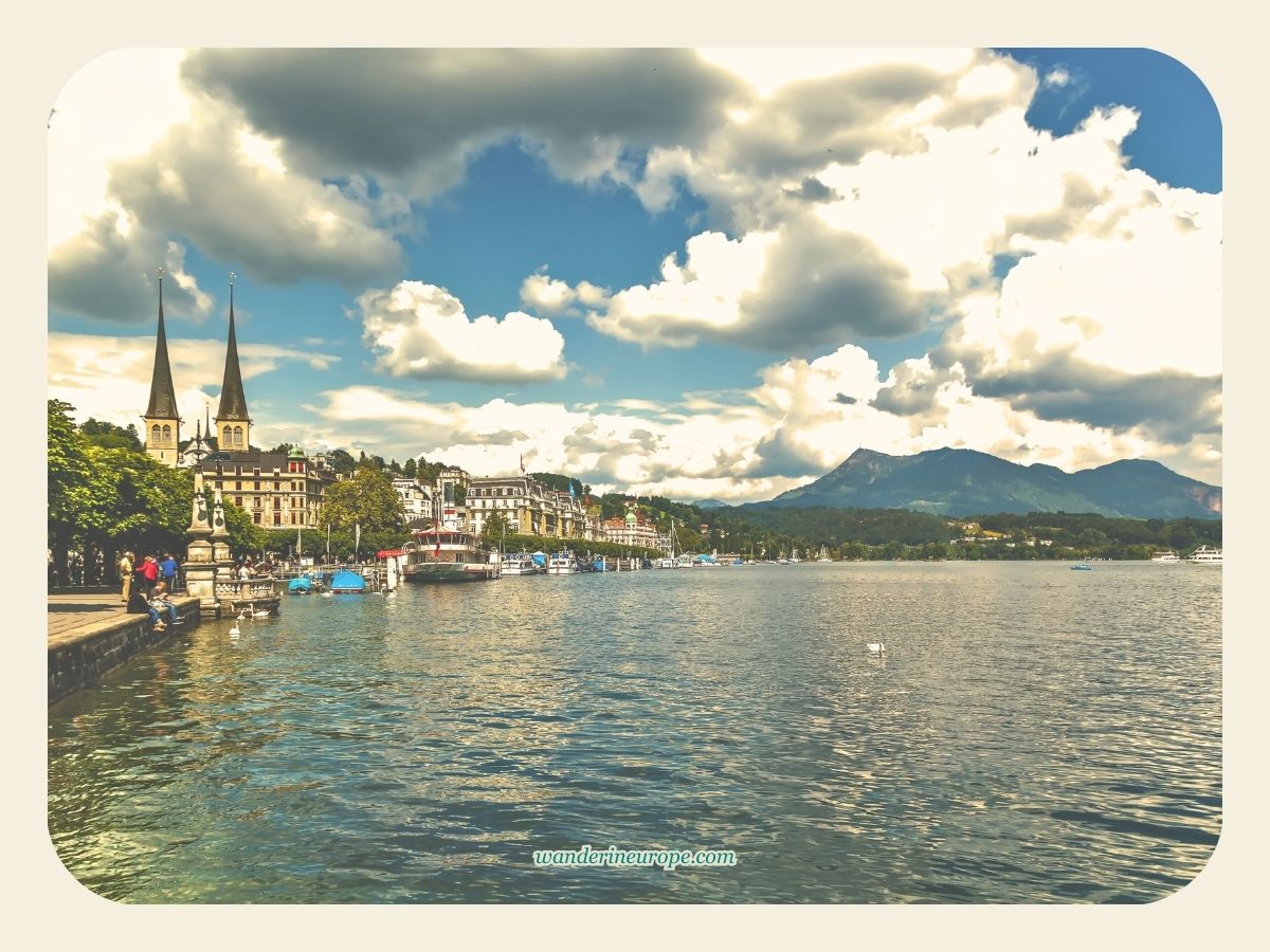 View of Hofkirche from Lake Lucerne, Switzerland