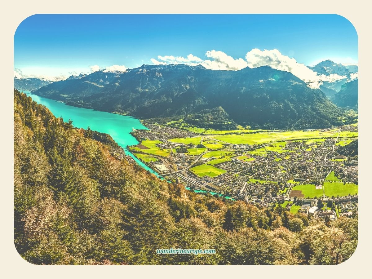 View of Interlaken and Lake Brienz from Harder Kulm, above Interlaken, Switzerland