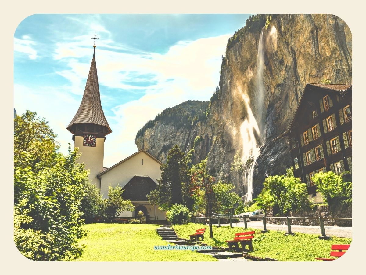 View of Staubbach Falls from Lauterbrunnen Village, Day 4 Switzerland Itinerary