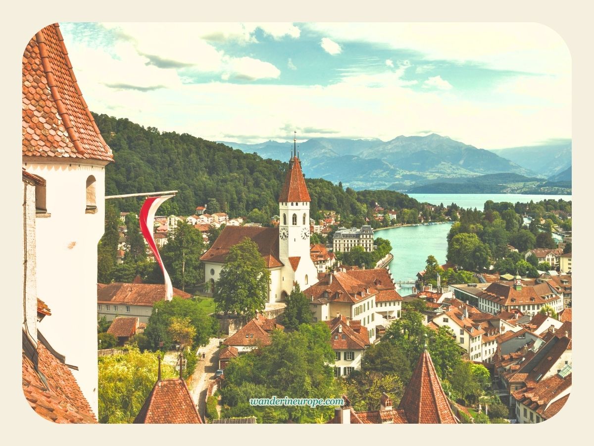 View of the Bernese Alps from Thun Castle in Thun, Switzerland