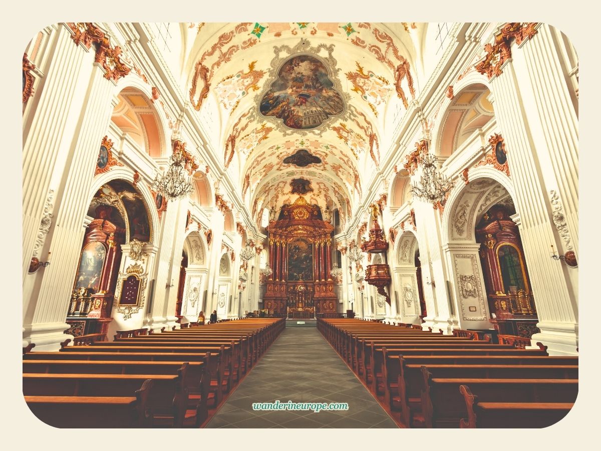 View of the nave facing the altar of the Jesuit Church in Lucerne, Switzerland