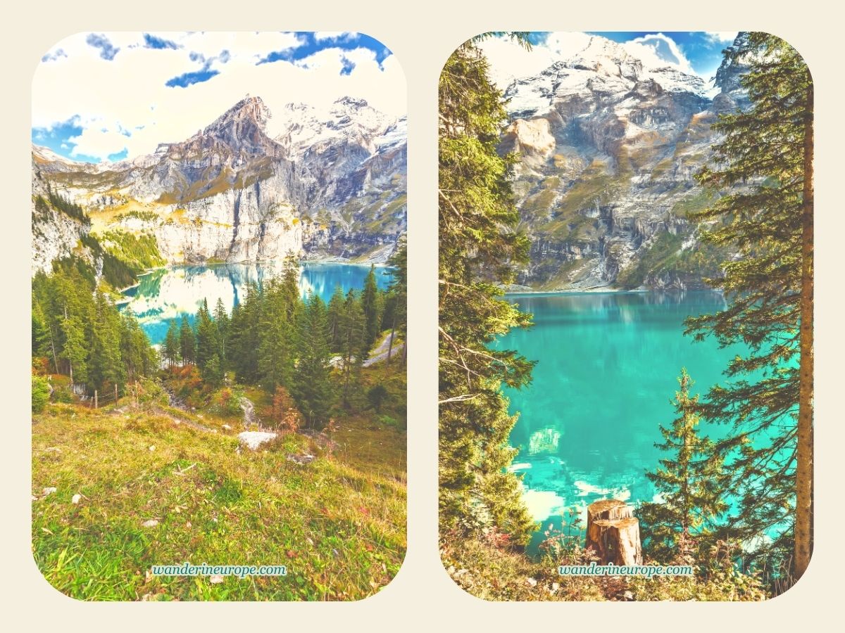 Views of Oeschinensee from the hiking trails, Bernese Oberland, Switzerland