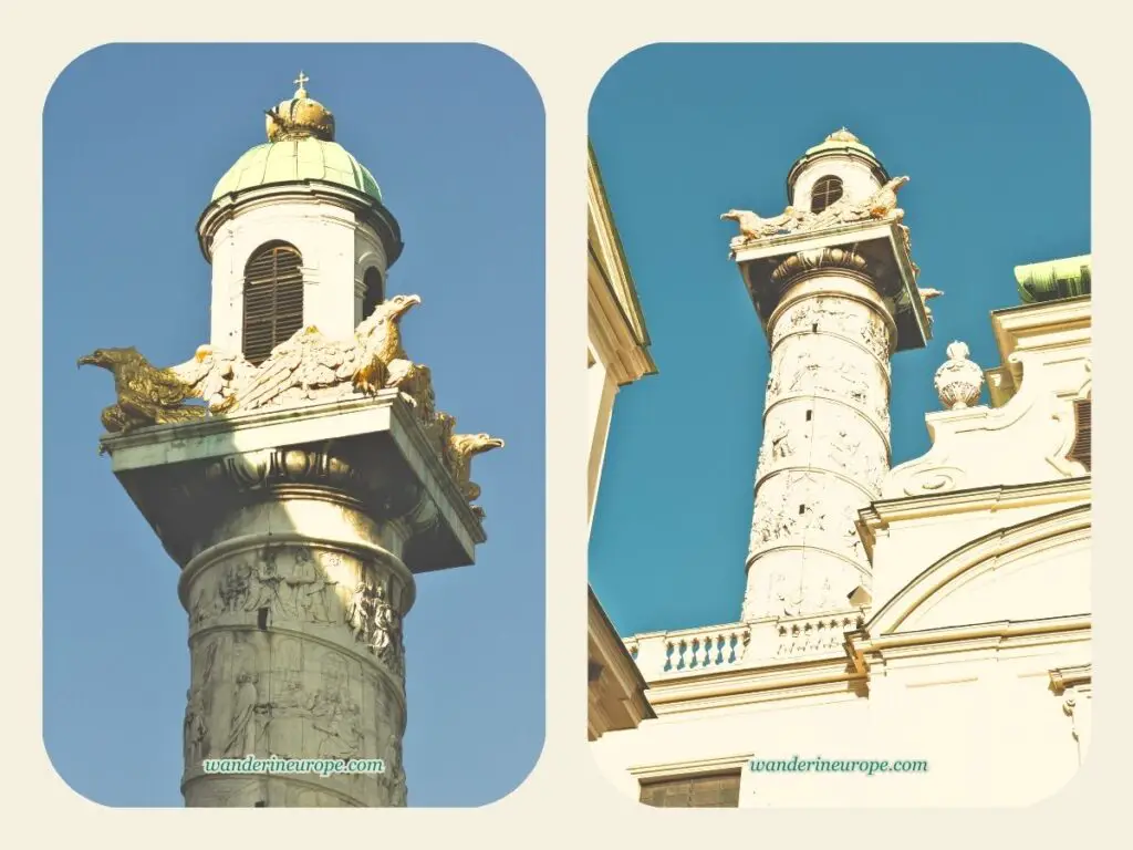 Zoomed in shot of Karlskirche’s column (top part), Vienna, Austria