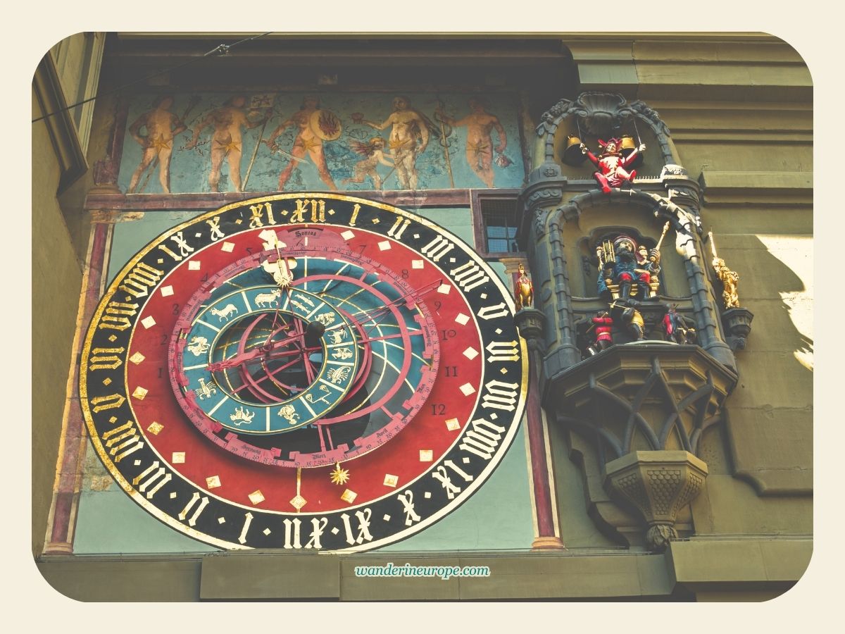 Zytglogge's astronomical clock, frieze, and automatons in Bern, Switzerland