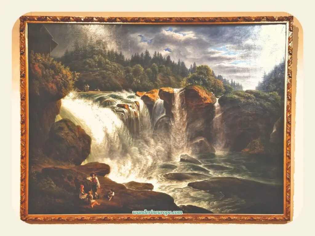 A painting of Traunfall, a waterfall in Austria, Belvedere Palace, Vienna, Austria