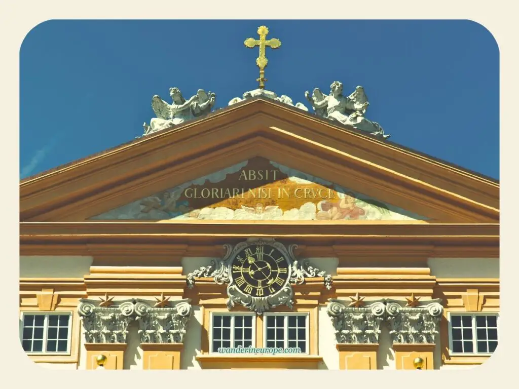Artworks on the gables of the buildings of Melk Abbey, a worth visiting place from Vienna, Austria
