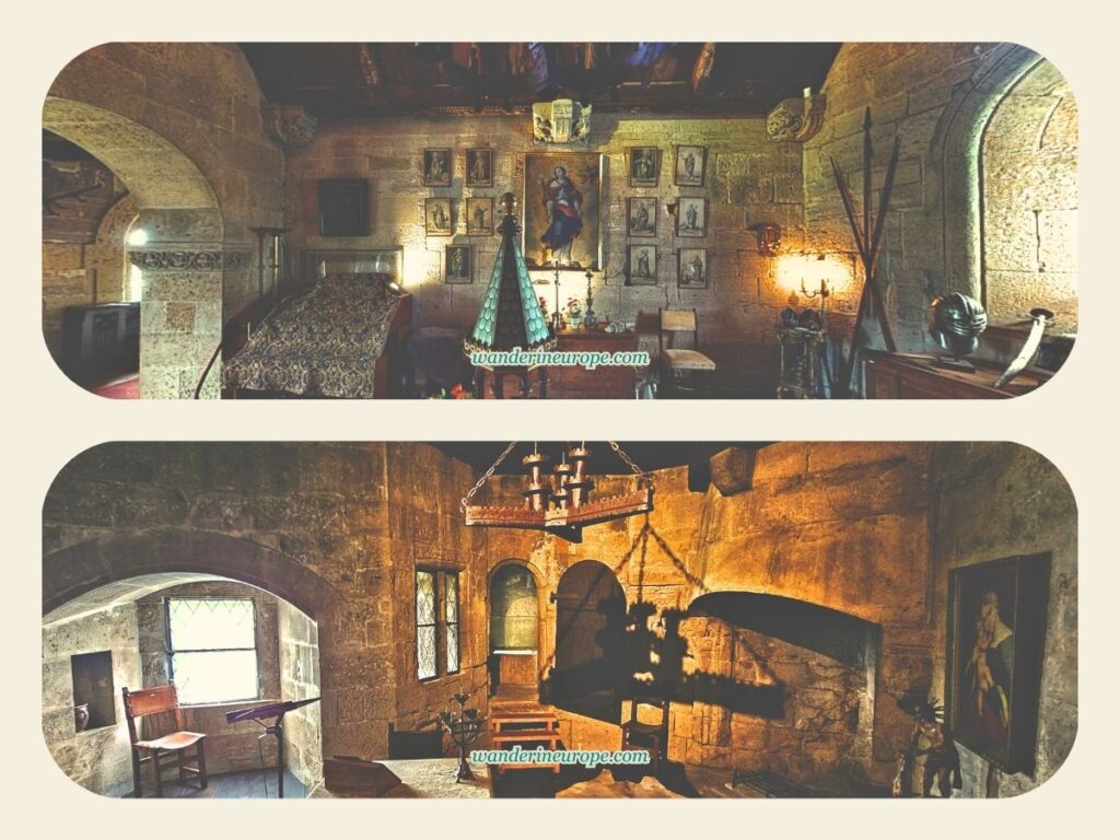 Furniture and paintings inside the Knappensaal (up) and Kemenate (down) of Liechtenstein Castle, Vienna, Austria