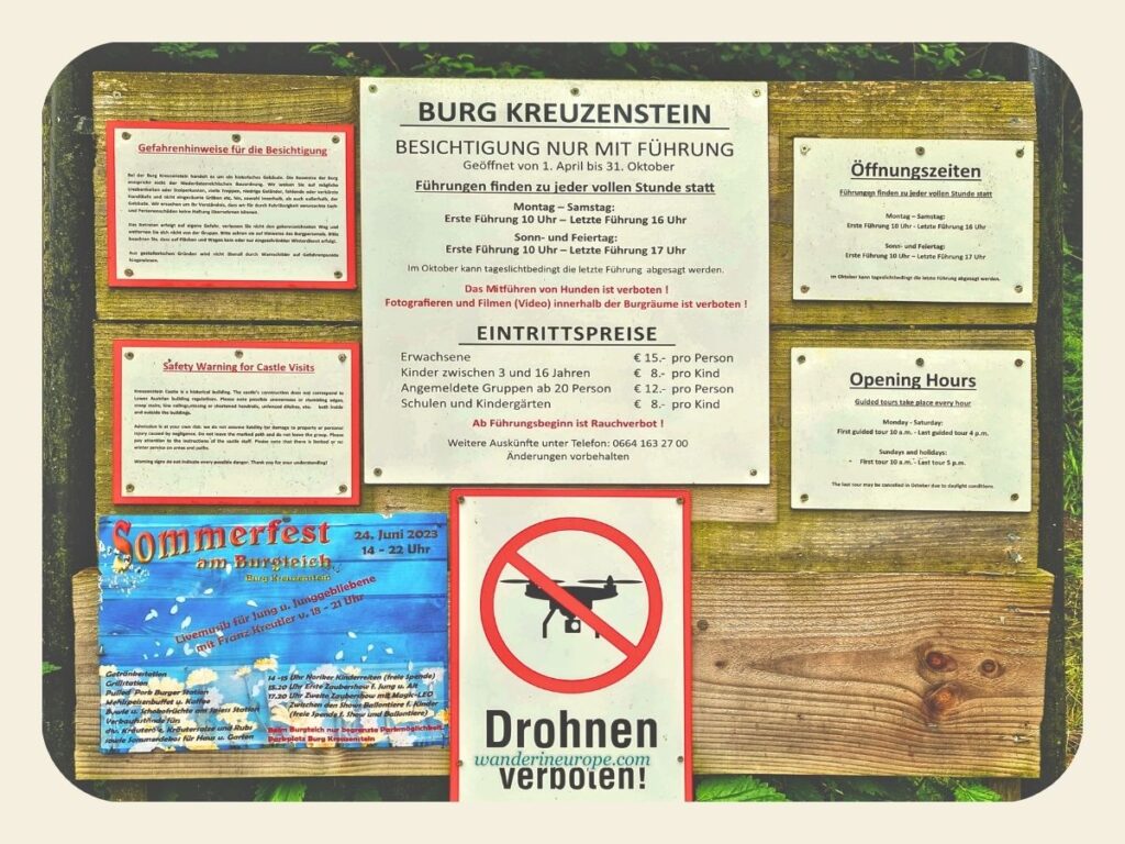 Kreuzenstein Castle information board, near Vienna, Austria