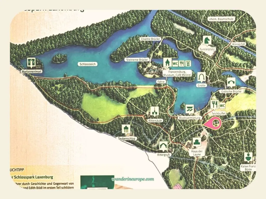 Part 1 — zoomed in – map of Laxenburg Castle Park, near Vienna, Austria