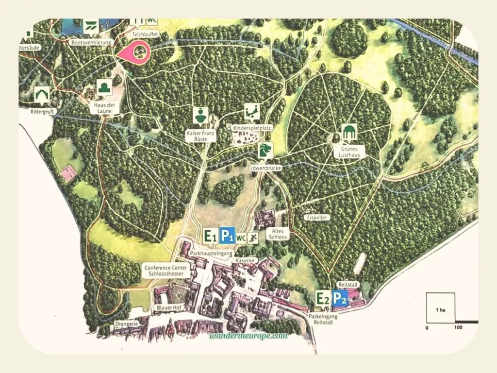 Part 3 — zoomed in – map of Laxenburg Castle Park, near Vienna, Austria