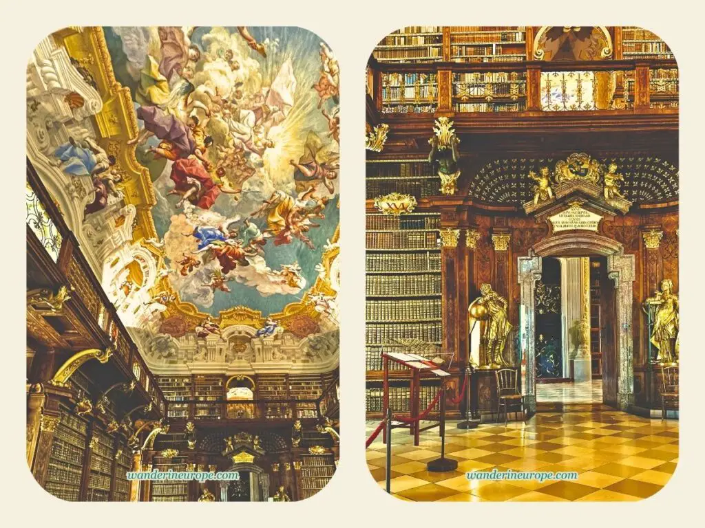 The beautiful architecture of the library of Melk Abbey, a unique place to visit from Vienna, Austria