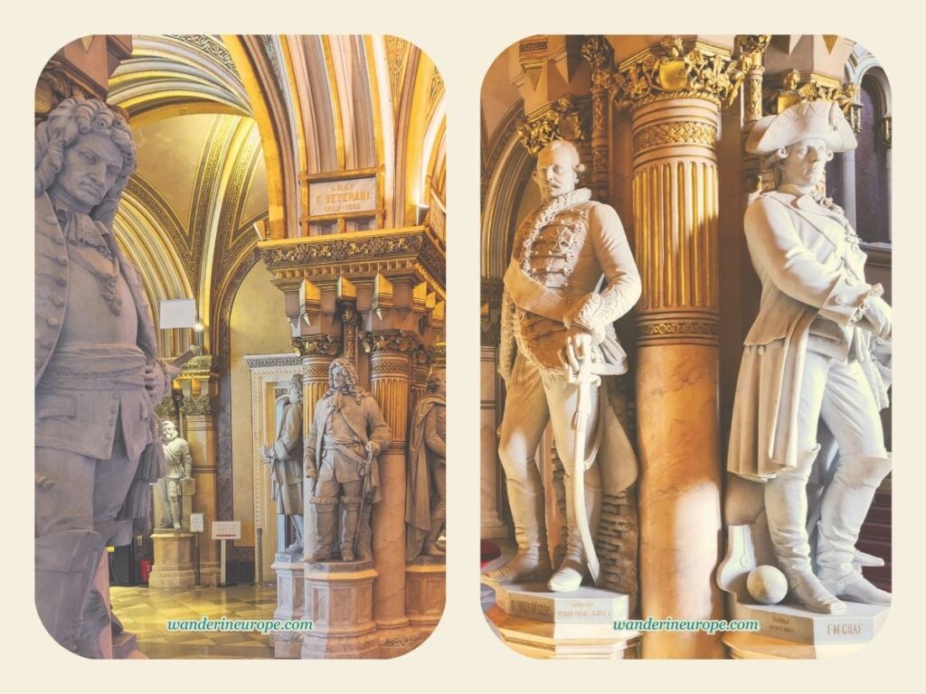 The beautiful sculptures of Austria's greatest military leaders in Feldherrenhalle, Museum of Military History, Vienna, Austria