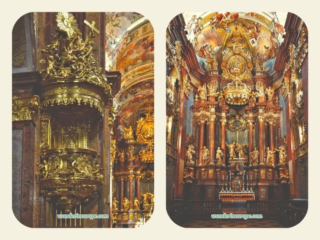 The spectacular gilded pulpit and magnificent high altar of Melk Abbey, a beautiful destination from Vienna, Austria