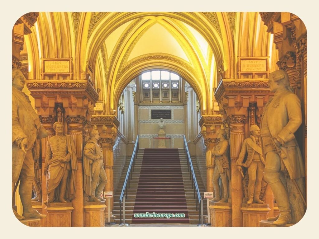 The view of the staircase from Feldherrenhalle, Museum of Military History, Vienna, Austria
